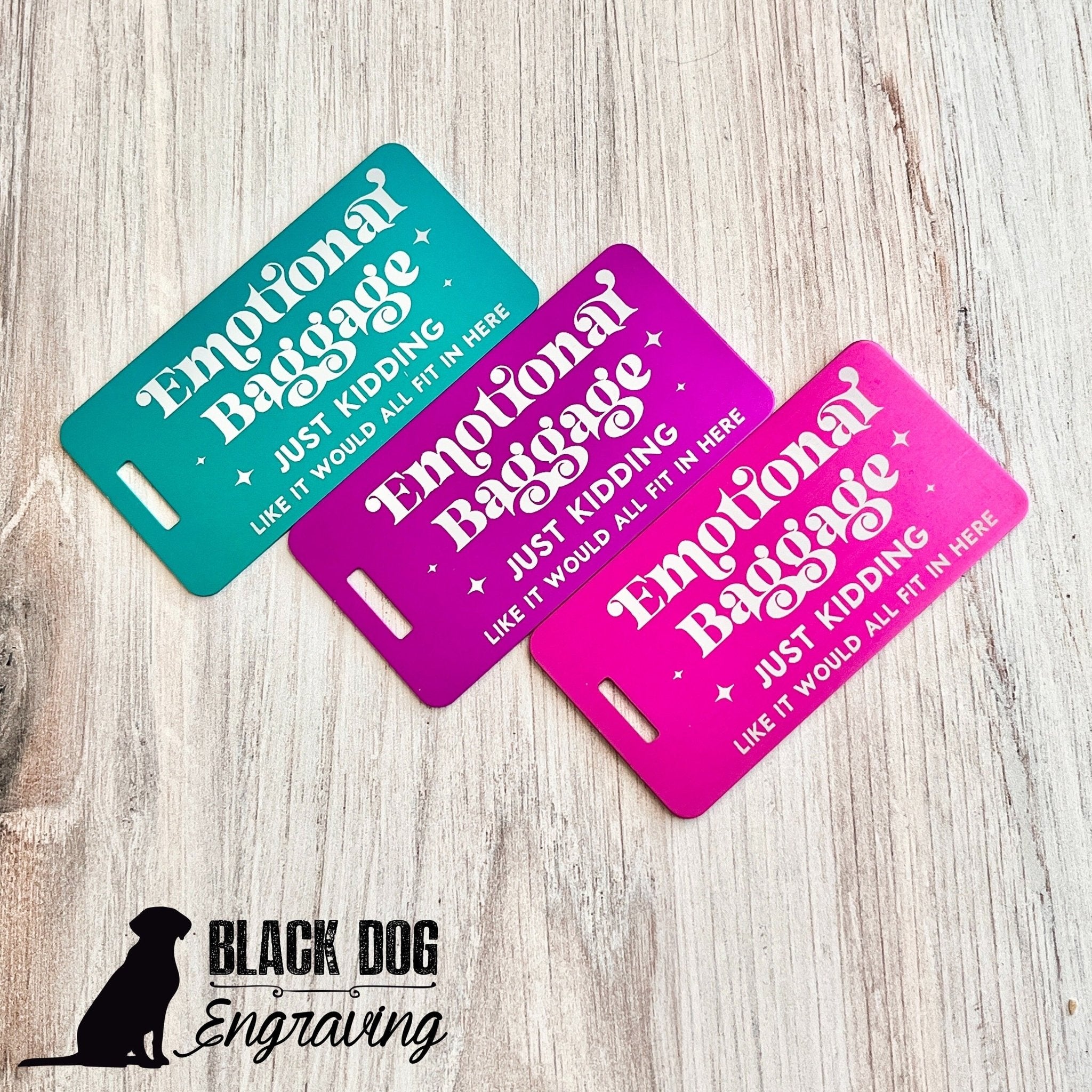 Emotional Baggage Funny Personalized Metal Luggage Tag - Black Dog Engraving