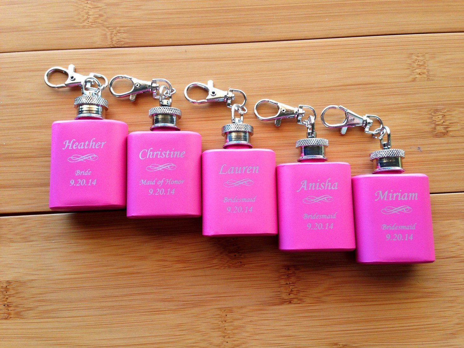 Engraved Single Shot Mini Flask Key Chain Personalized for Bridesmaids - Black Dog Engraving