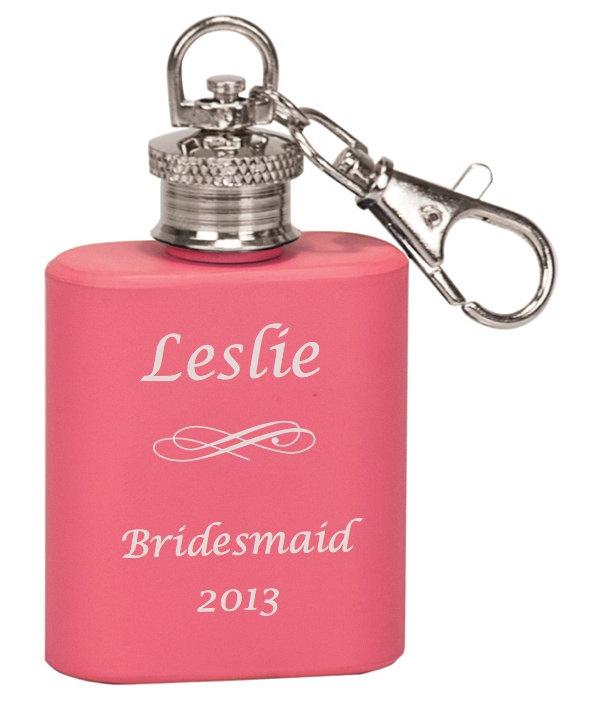 Engraved Single Shot Mini Flask Key Chain Personalized for Bridesmaids - Black Dog Engraving