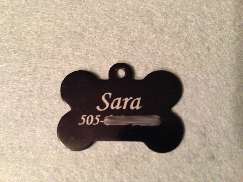 Engraved Swarovski Element Dog Bone ID Tag - Black Dog Engraving