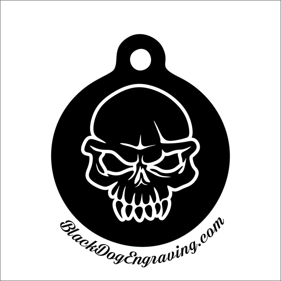 Evil Skull Personalized Engraved Pet Tag - Black Dog Engraving