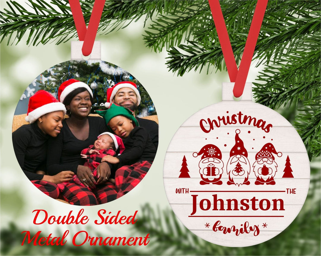 Family Photo with Elves Custom Christmas Tree Ornament - Black Dog Engraving