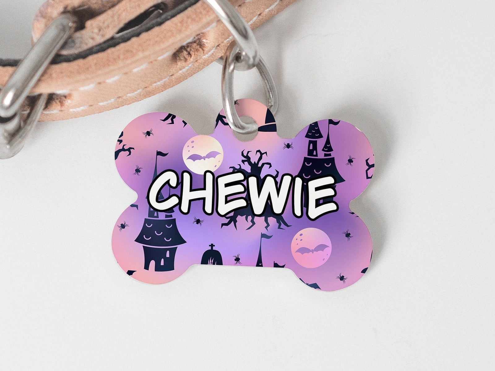 Haunted House Halloween Dog Bone Personalized Tag - Black Dog Engraving