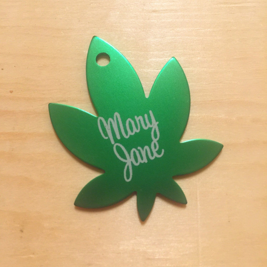 Laser Engraved Cannabis Pot Weed Marijuana Leaf Dog or Cat Pet ID Tag