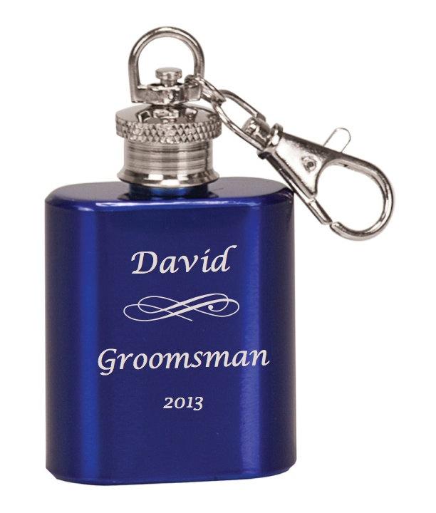 Laser Engraved Single Shot Mini Flask Key Chain Personalized for Groomsmen - Black Dog Engraving