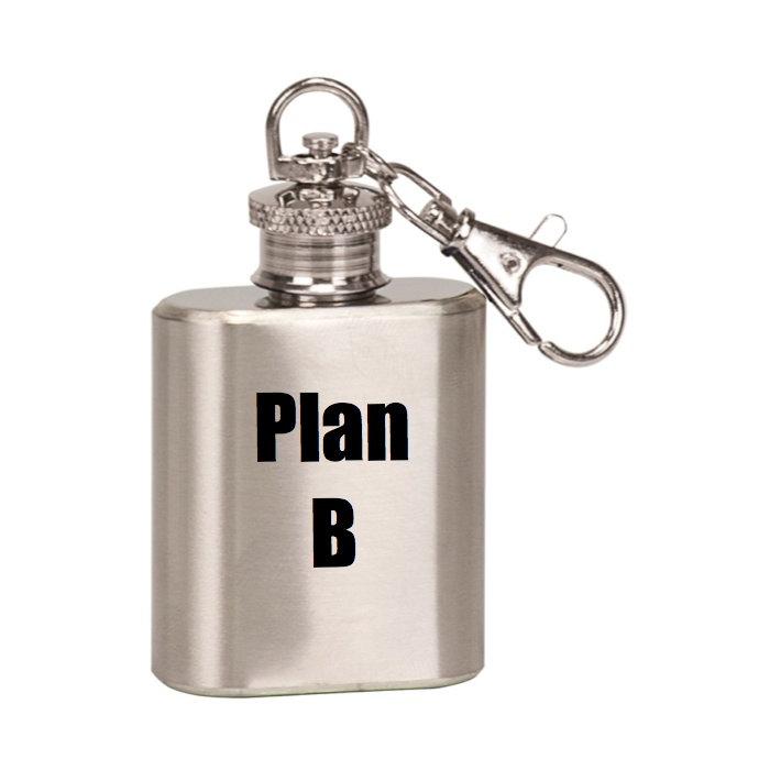 Laser Engraved Single Shot Mini Flask Key Chain "Plan B" - Black Dog Engraving