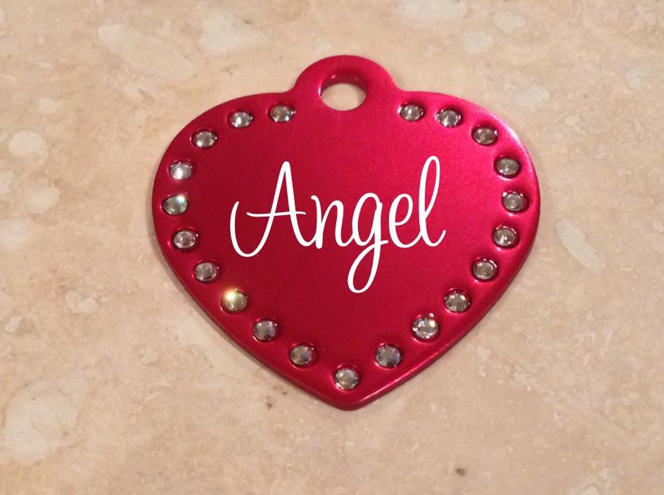 Laser Engraved Swarovski Element Heart Pet ID Tag - Black Dog Engraving