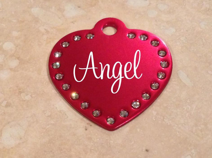Laser Engraved Swarovski Element Heart Pet ID Tag - Black Dog Engraving