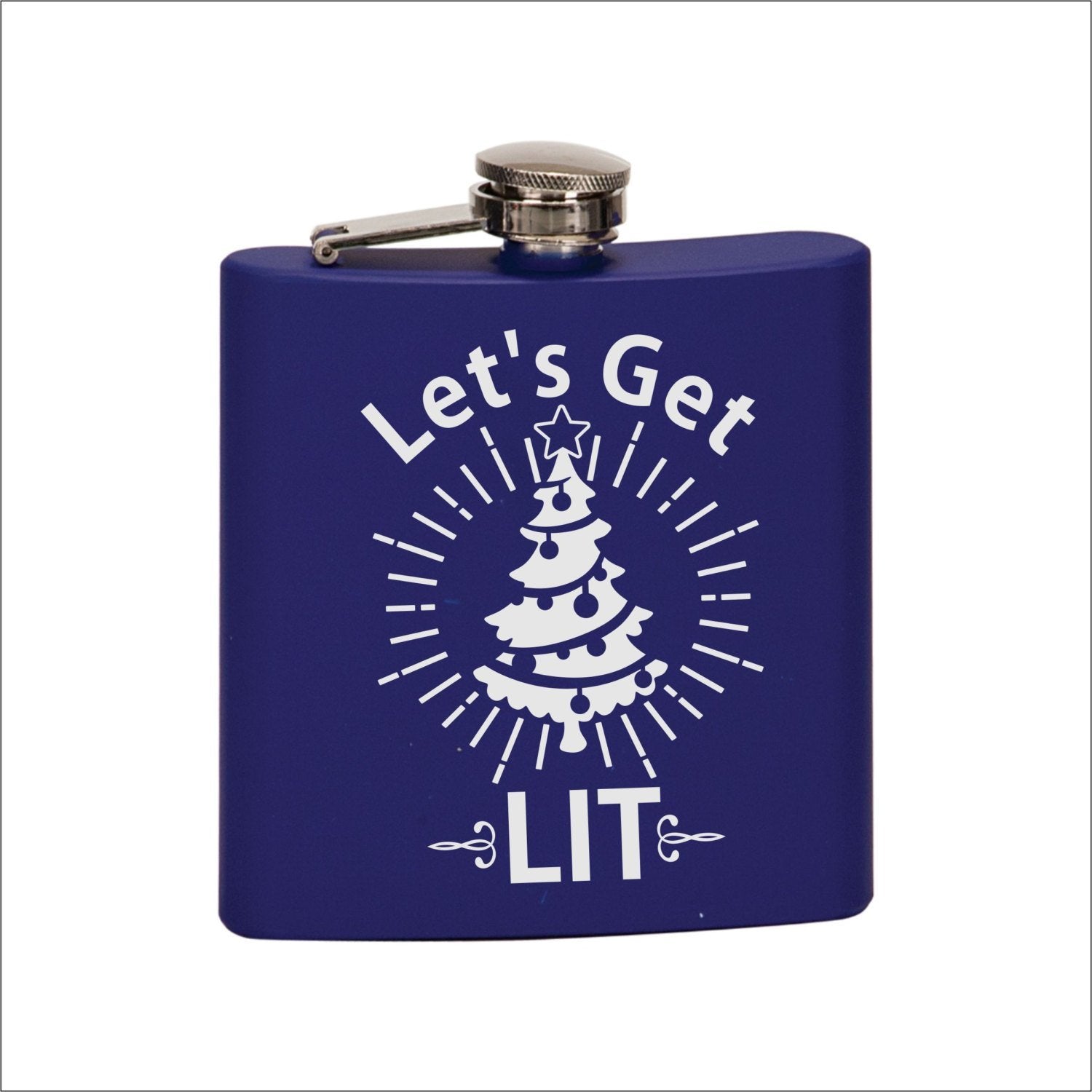 Let's Get Lit Christmas Tree Flask - Black Dog Engraving