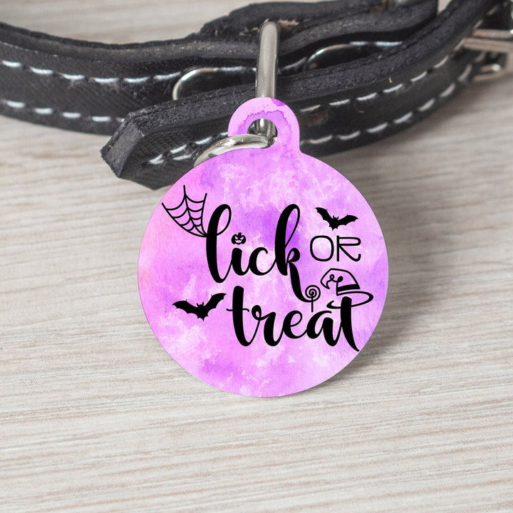 Lick or Treat Cute Round Personalized Tag - Halloween Custom Ink Infused Tag - Black Dog Engraving
