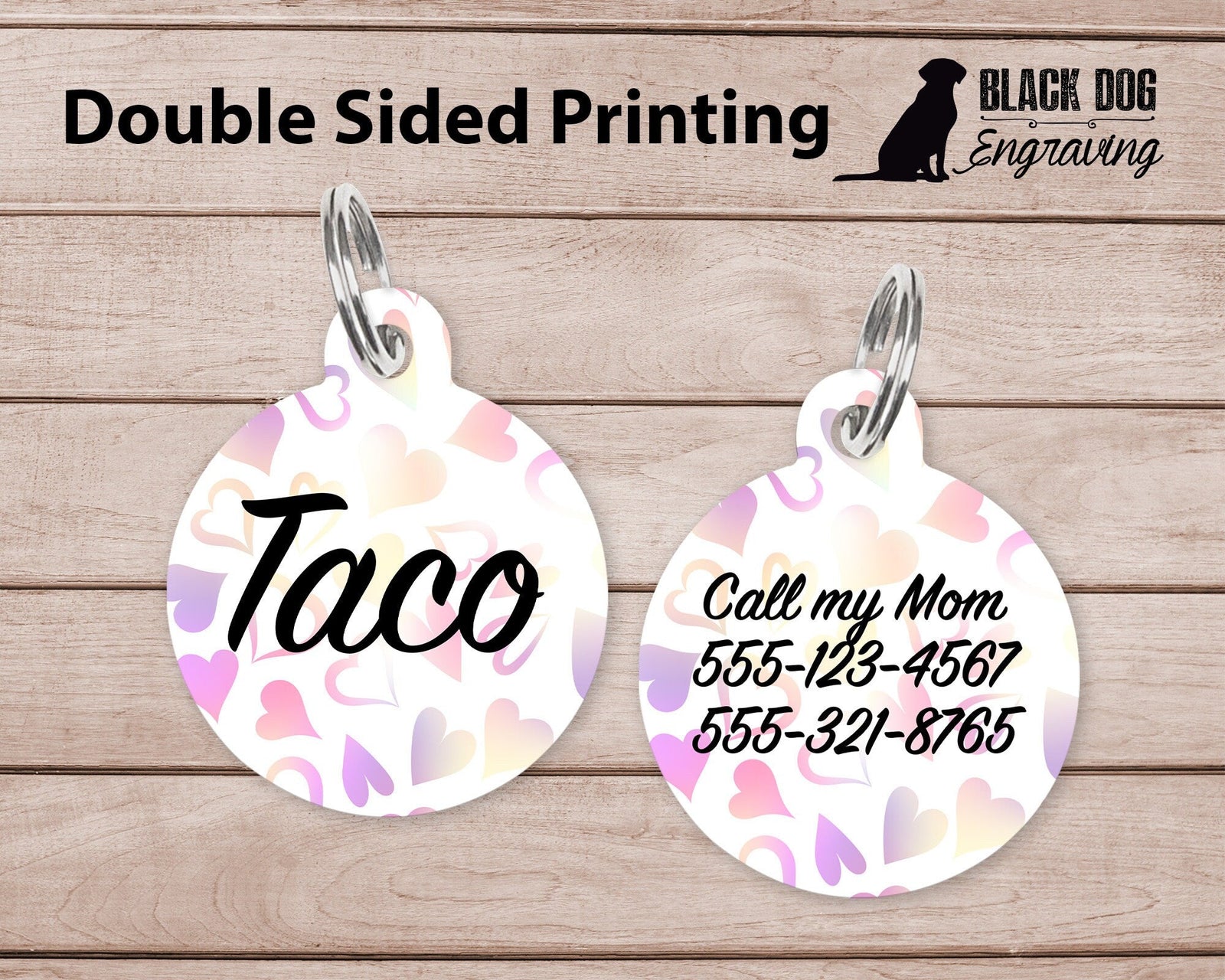 Light Hearts Valentine Round Personalized Tag - Valentine's Day Custom Ink Infused Tag - Black Dog Engraving