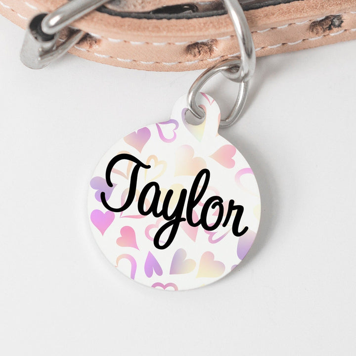 Light Hearts Valentine Round Personalized Tag - Valentine's Day Custom Ink Infused Tag - Black Dog Engraving