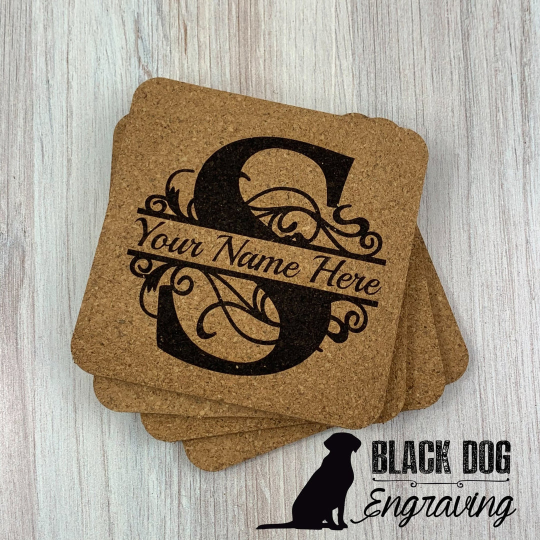 Monogrammed Cork Coasters (set of 4) - Black Dog Engraving