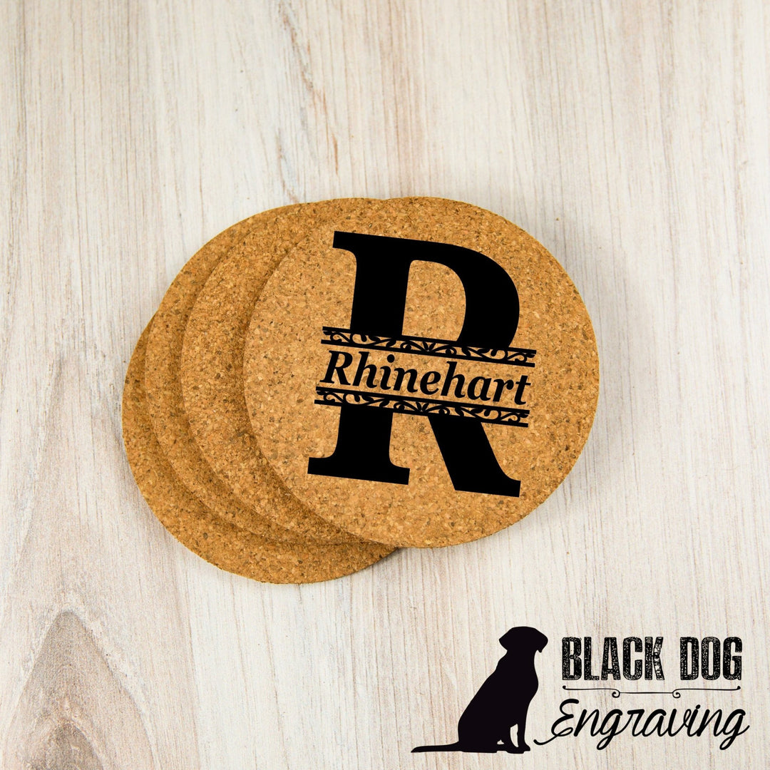 Monogrammed Round Cork Coasters (set of 4) - Black Dog Engraving