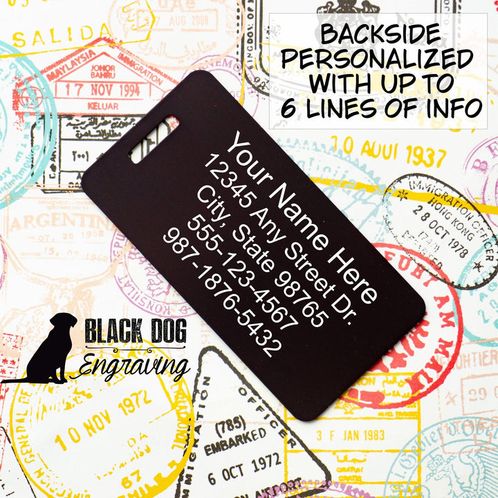 Not Worth Stealing Funny Personalized Metal Luggage Tag - Black Dog Engraving