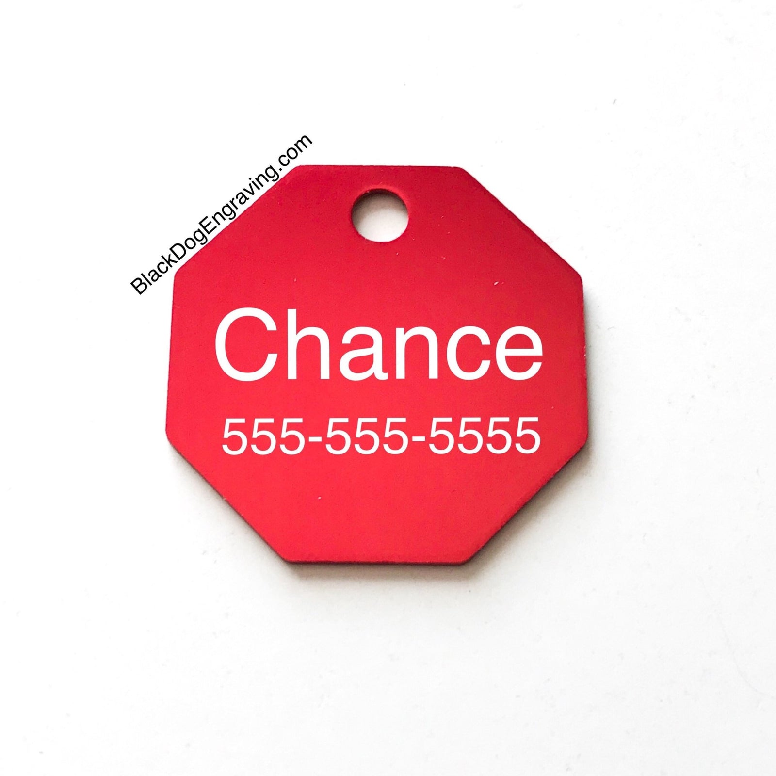 Octagon Engraved Pet Tag - Black Dog Engraving