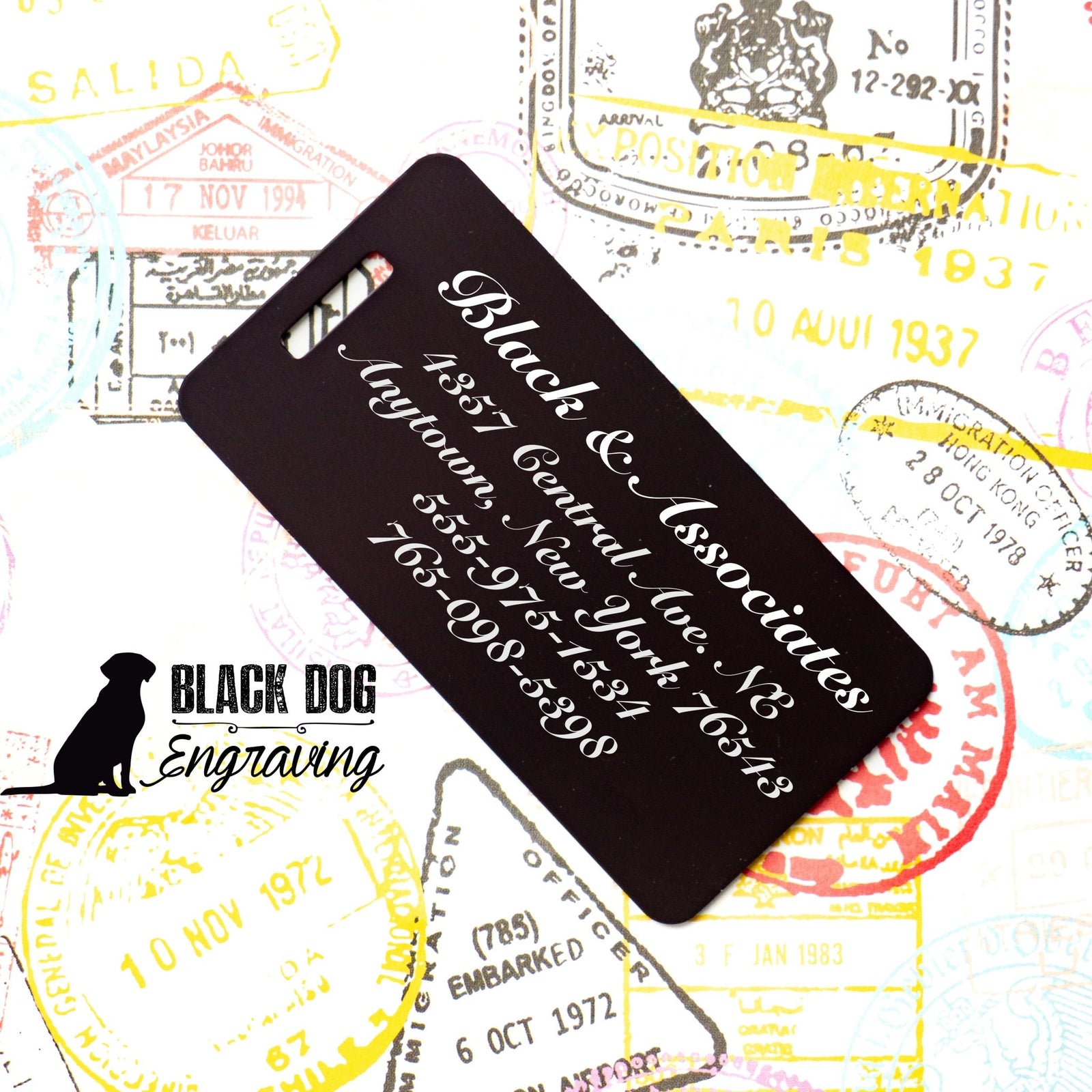 Personalized Aluminum Luggage Tag - Black Dog Engraving