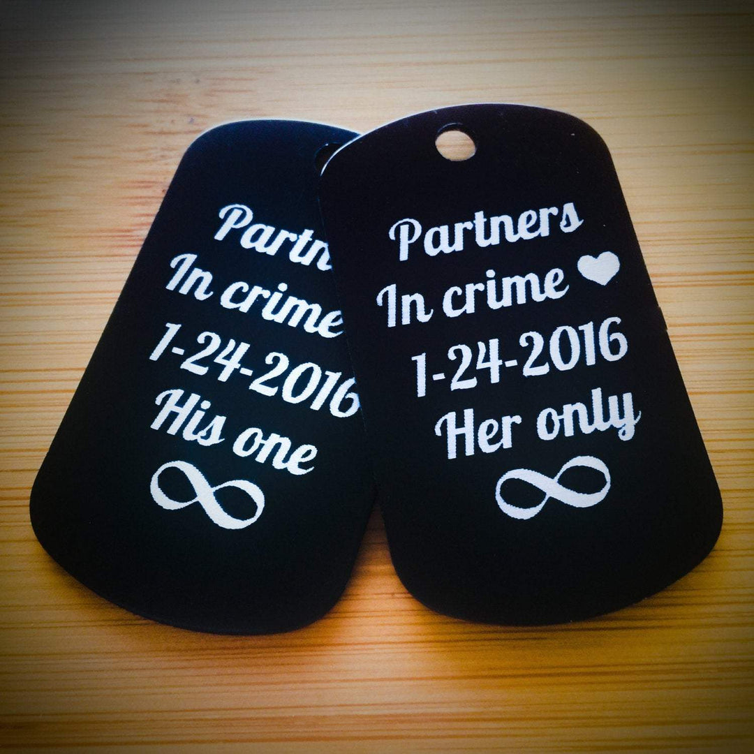 Personalized Couples Dog Tag with Chain - Set of 2 - Black Dog Engraving