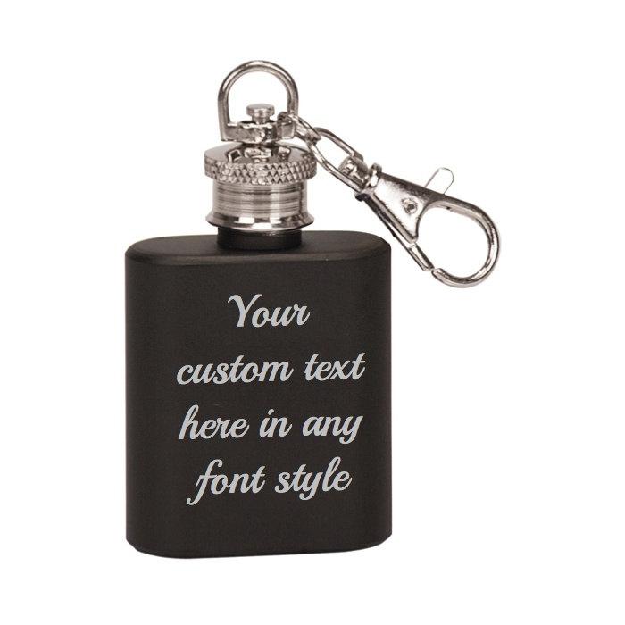 Personalized Engraved Single Shot Mini Flask Key Chain - Black Dog Engraving