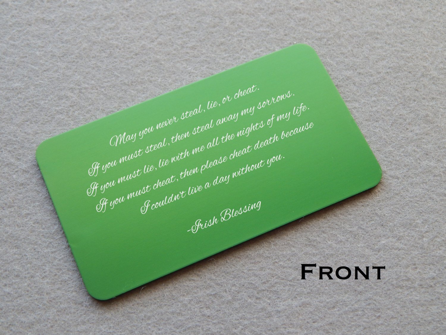 Personalized Irish Wedding Blessing Aluminum Wallet Card - Black Dog Engraving