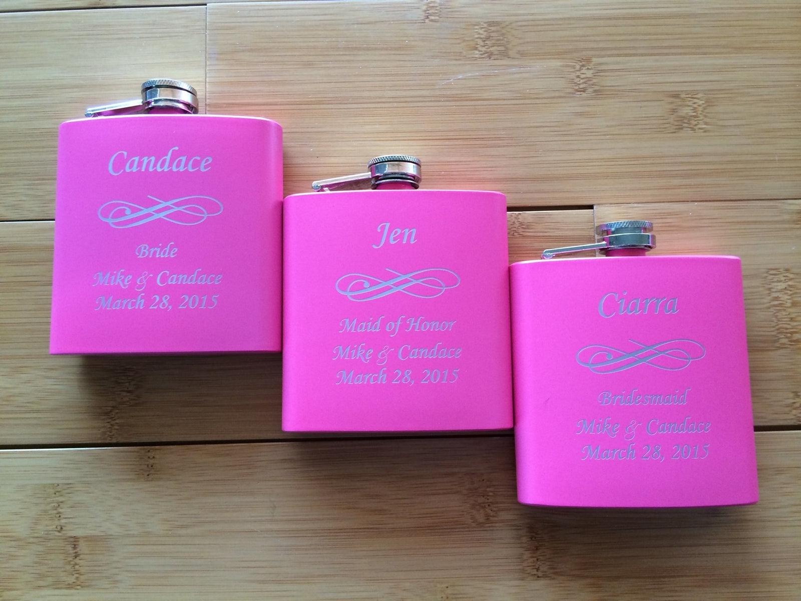 Personalized Laser Engraved Flask Bridesmaid Wedding Favor - Black Dog Engraving