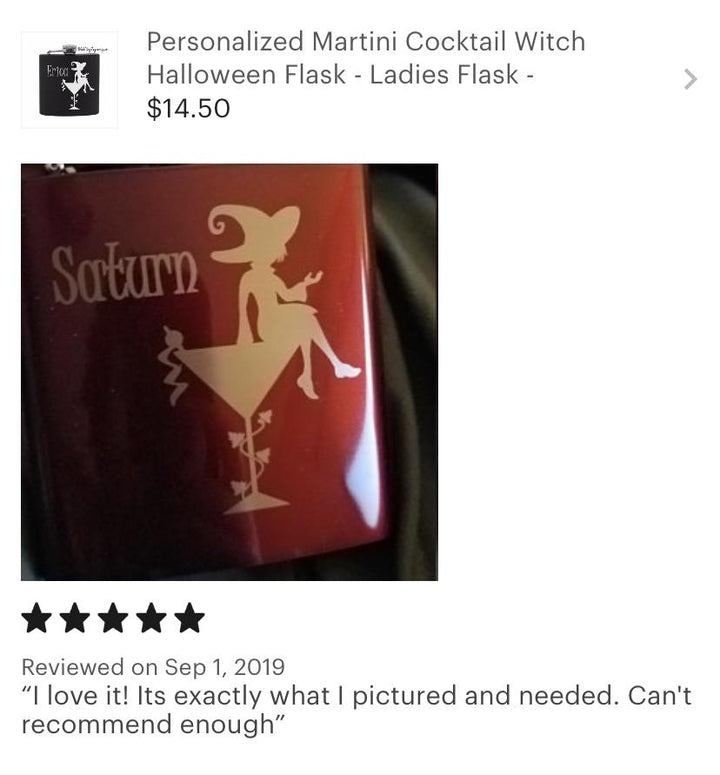 Personalized Martini Cocktail Witch Halloween Flask - Black Dog Engraving