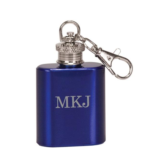 Personalized Monogram Laser Engraved Single Shot Mini Flask Key Chain - Black Dog Engraving
