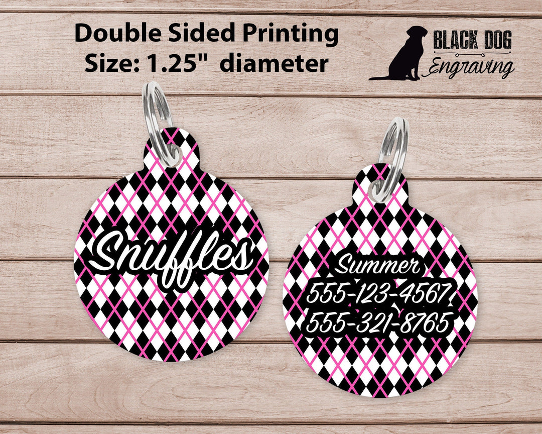 Pink Black Diamond Large Round Personalized Tag - Black Dog Engraving