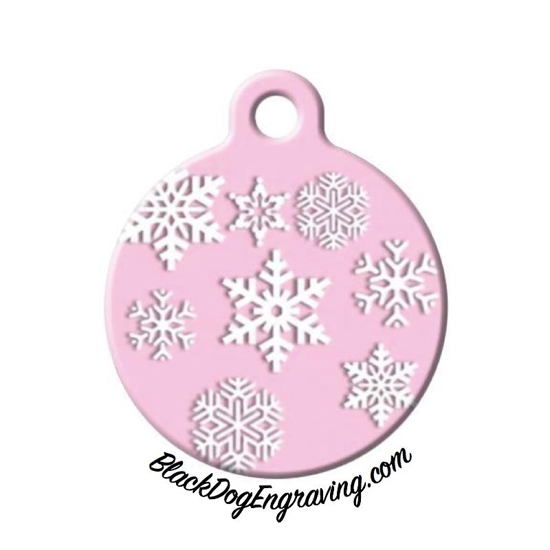 Pink Snowflakes Christmas Holiday Engraved Pet ID Tag