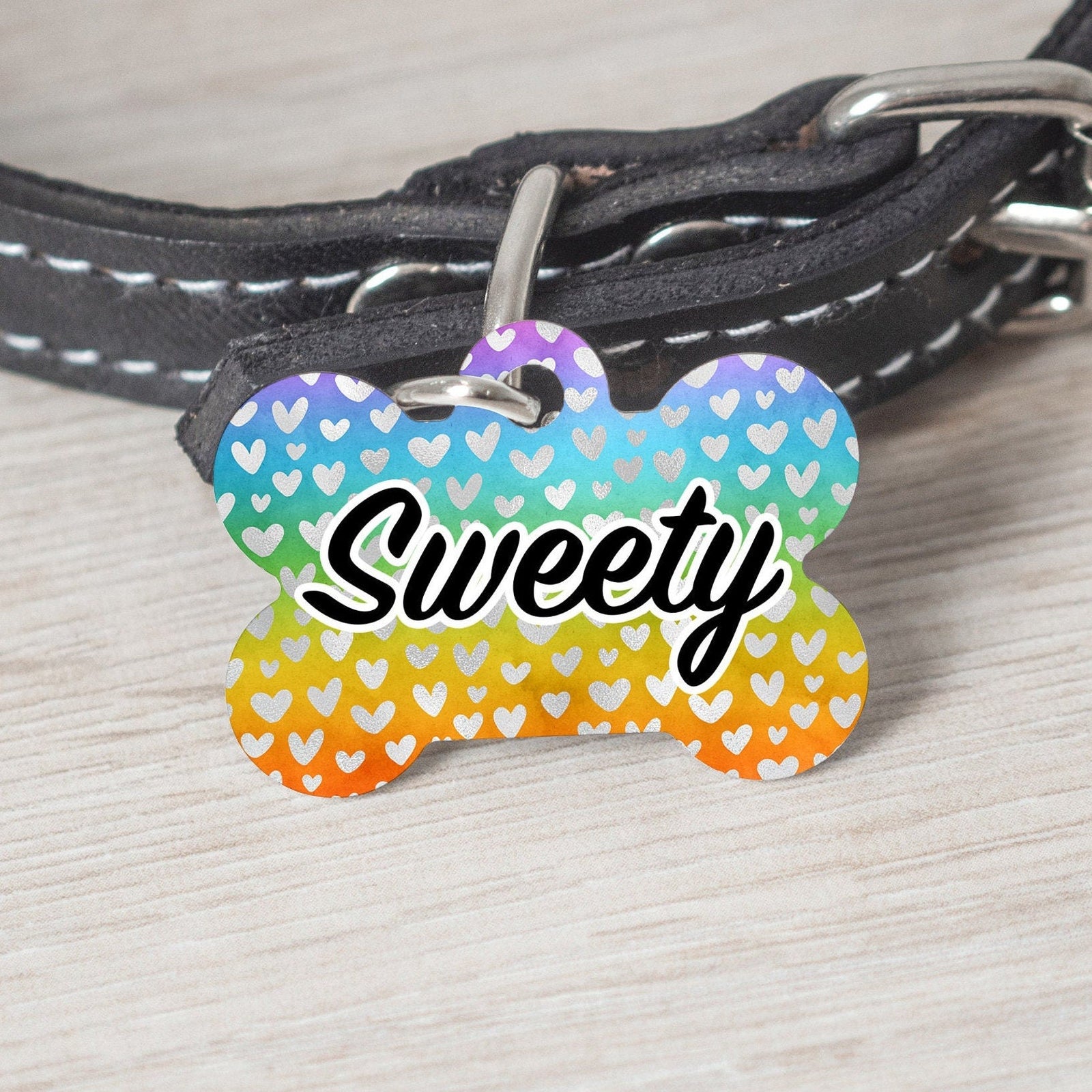 Pride Hearts Medium Dog Bone Personalized Tag - Black Dog Engraving