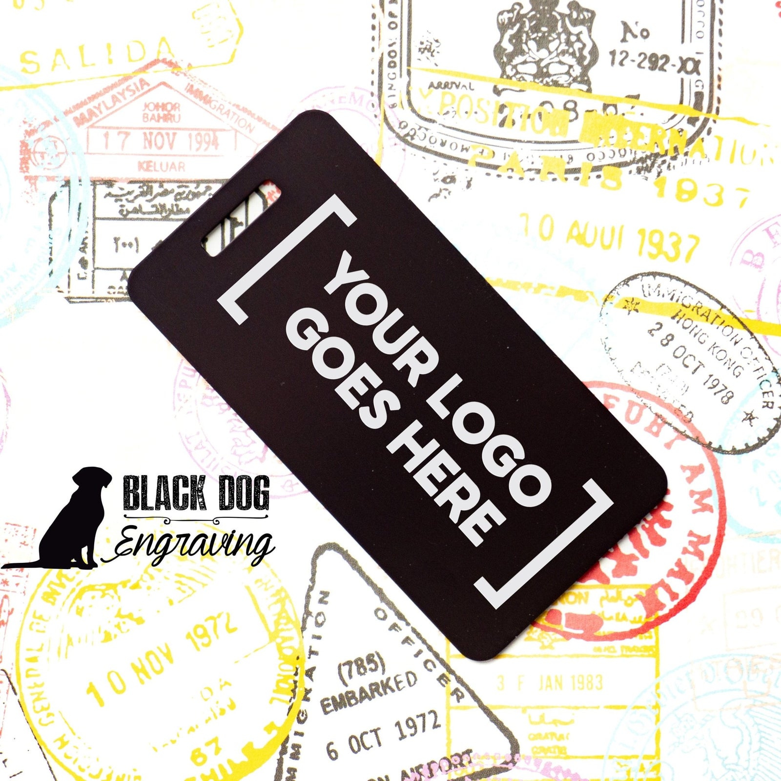 Professional Company Logo Personalized Aluminum Luggage Tag - Black Dog Engraving