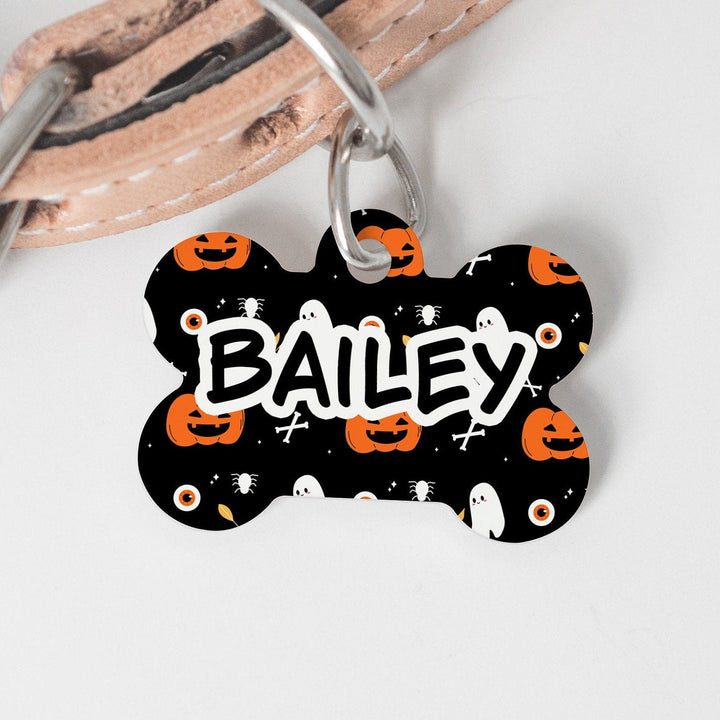 Pumpkin Ghost Halloween Medium Dog Bone Personalized Tag