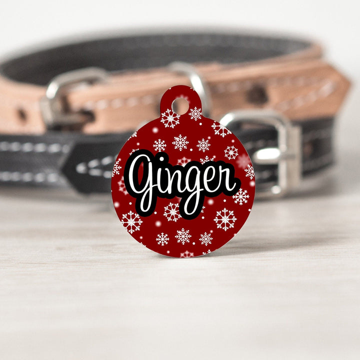 Red Snowflake Christmas Large Round Personalized Tag