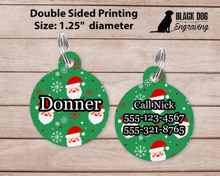 Santa Christmas Large Round Personalized Tag - Custom Ink Infused Tag - Black Dog Engraving