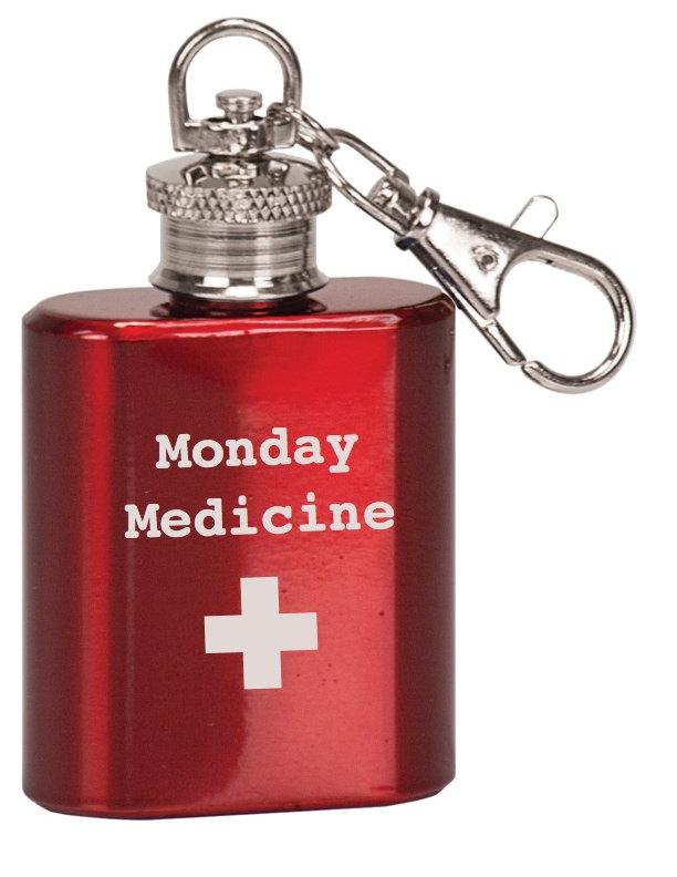 Single Shot Mini Flask Key Chain "Monday Medicine" - Black Dog Engraving
