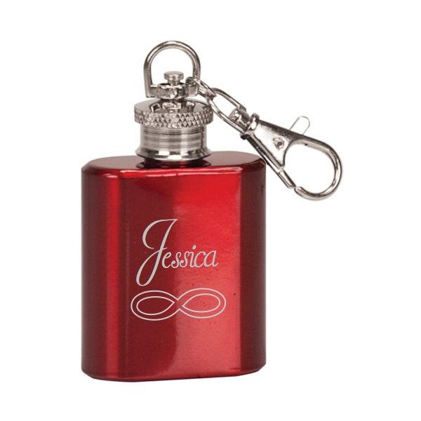 Single Shot Mini Flask Key Chain Name and Infinity - Black Dog Engraving