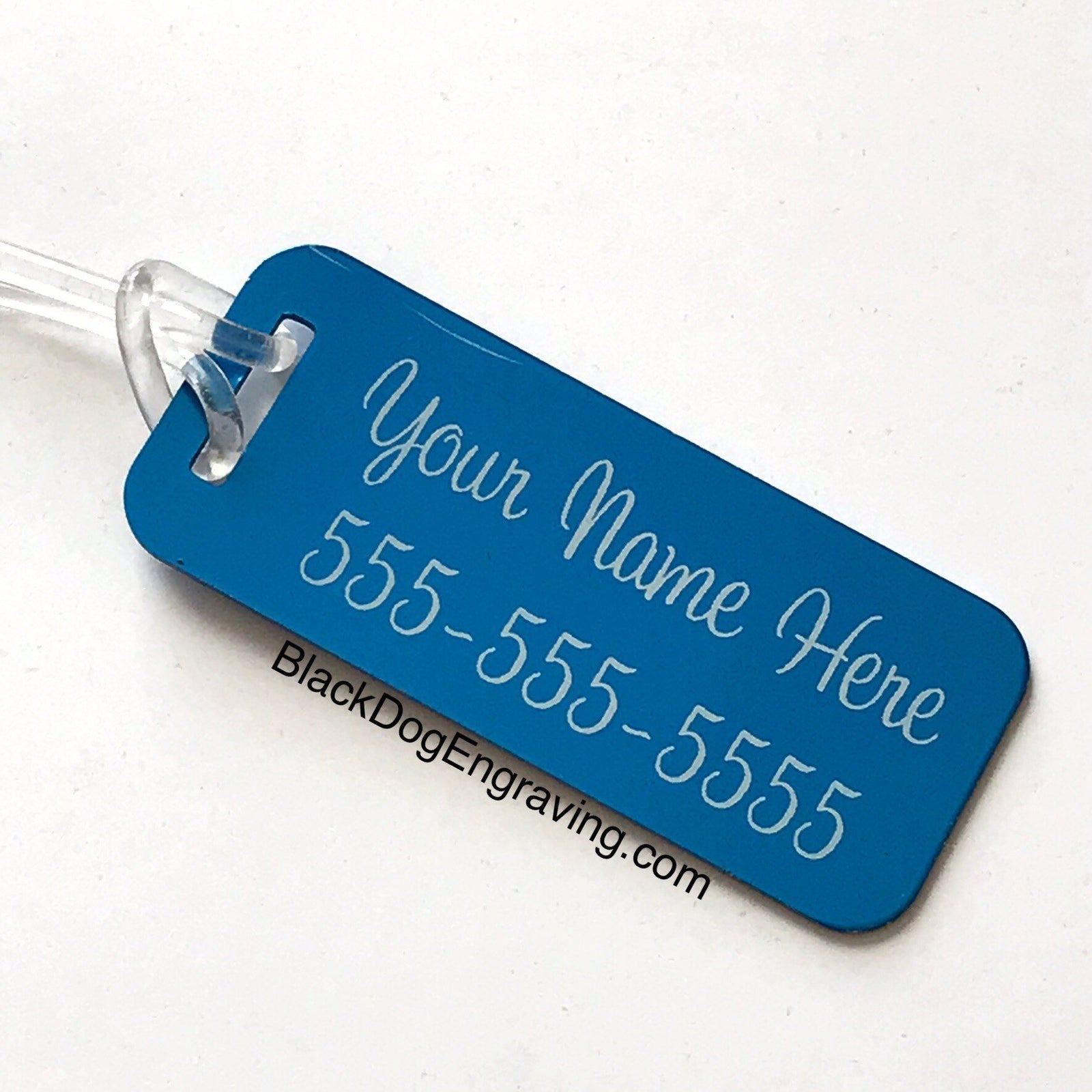 Small Personalized Luggage Bag Tag - Black Dog Engraving