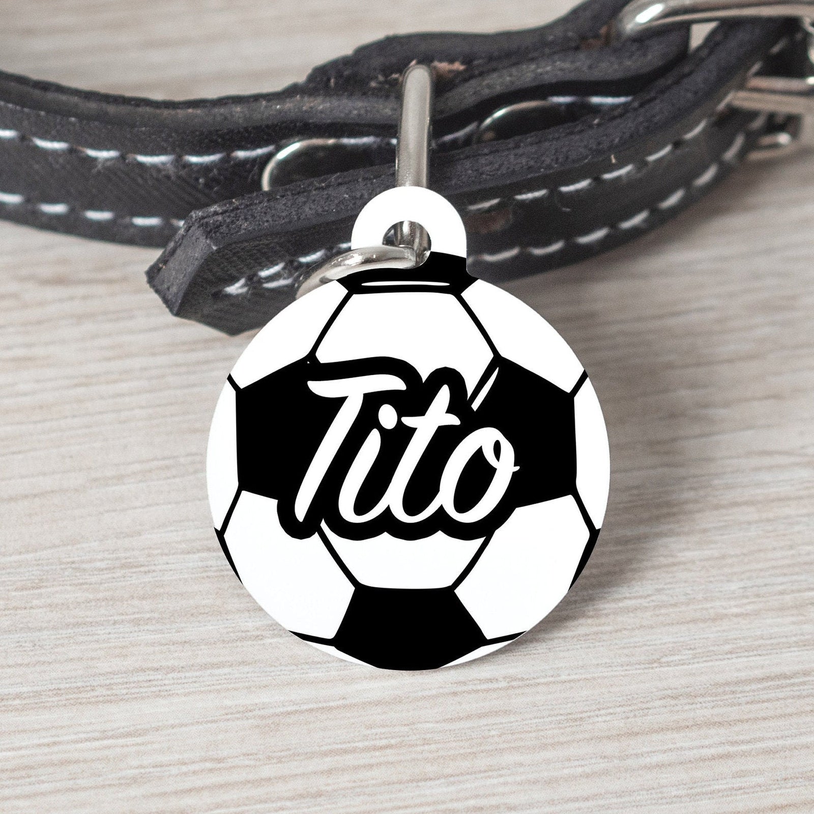 Soccer Large Round Personalized Tag - Black Dog Engraving
