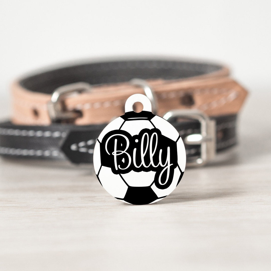 Soccer Large Round Personalized Tag - Black Dog Engraving