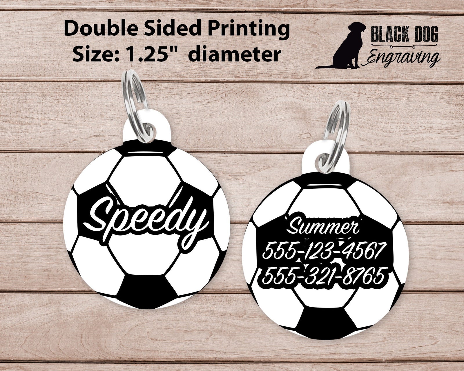 Soccer Large Round Personalized Tag - Black Dog Engraving