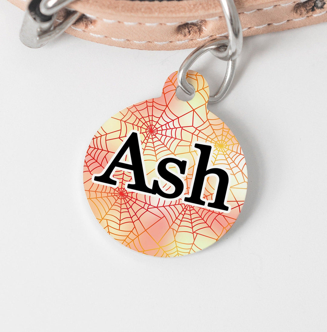 Spider Web Spooky Personalized Tag - Halloween Custom Ink Infused Tag - Black Dog Engraving