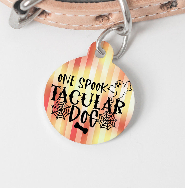 Spooktacular Dog Cute Round Personalized Tag - Halloween Custom Ink Infused Tag - Black Dog Engraving