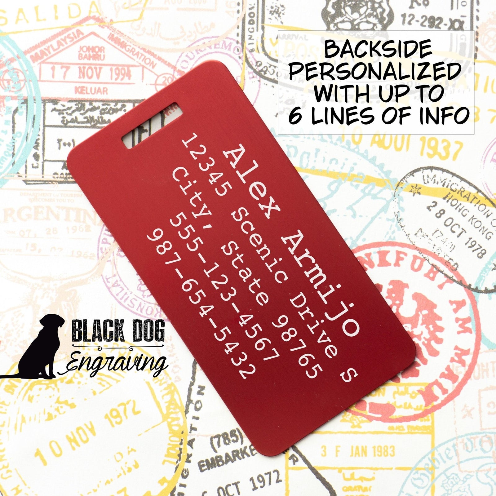 Take Me With You Funny Personalized Metal Luggage Tag - Black Dog Engraving