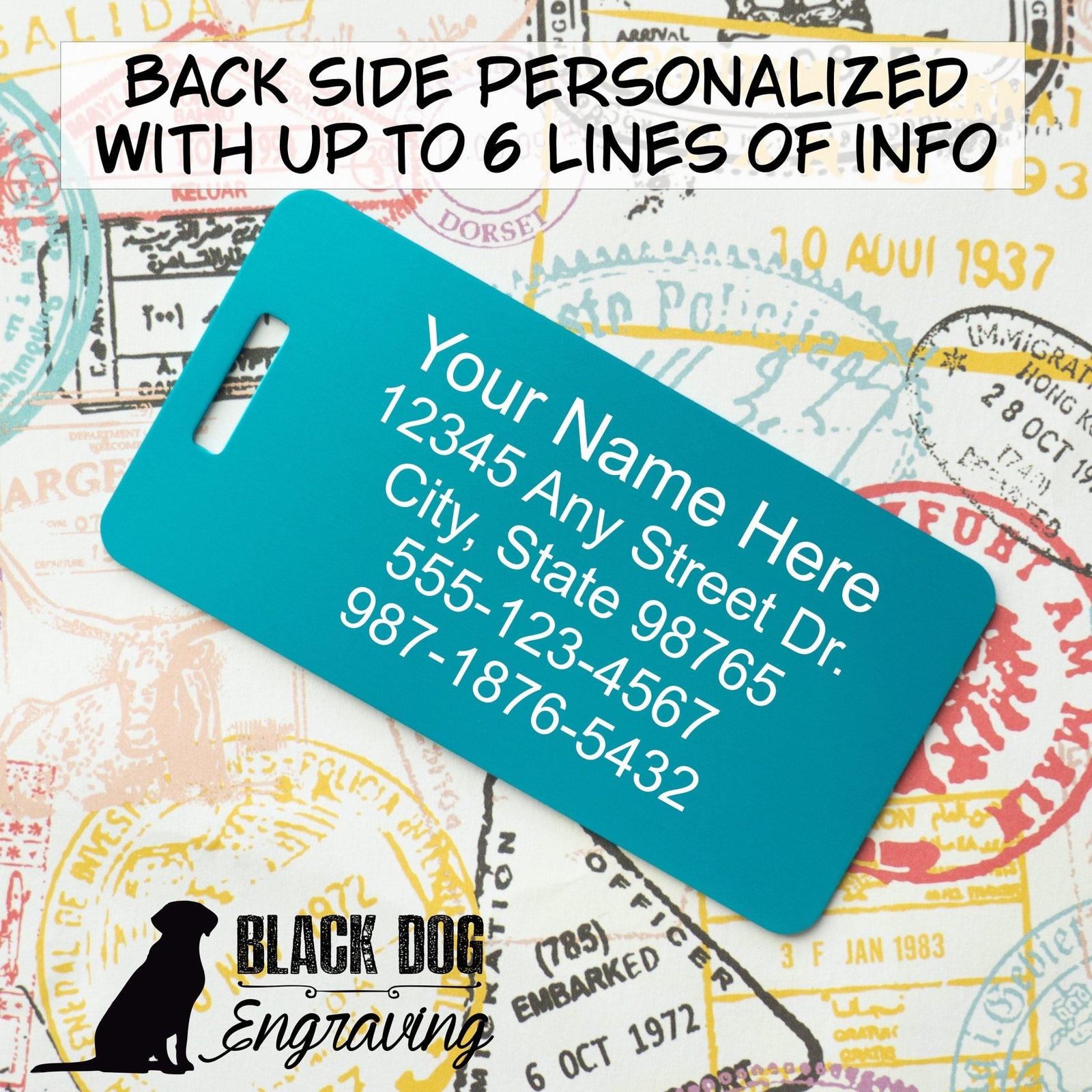 Travel Is My Therapy Personalized Metal Luggage Tag - Black Dog Engraving