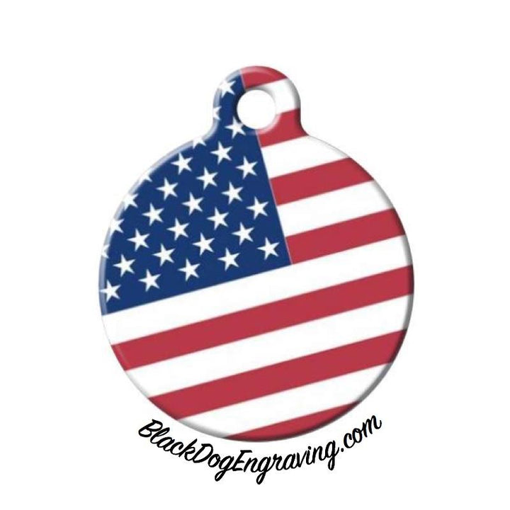US American Flag Patriotic Pet Engraved Pet ID Tag